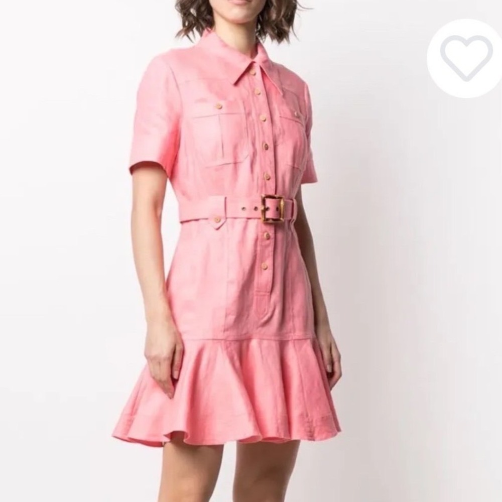 Zimmerman Linen Poppy Belted Mini Dress salmon/ coral color sz 2 MINT